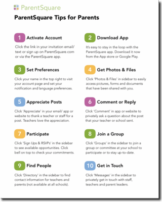 An image of the ParentSquare parent tip sheet